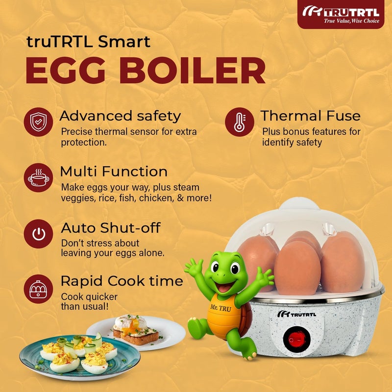 truTRTL Electric Egg Cooker | Boils upto 7 eggs | Poacher | Omelet maker | Vegetable steamer, dumpling & More | Marble - Image 4
